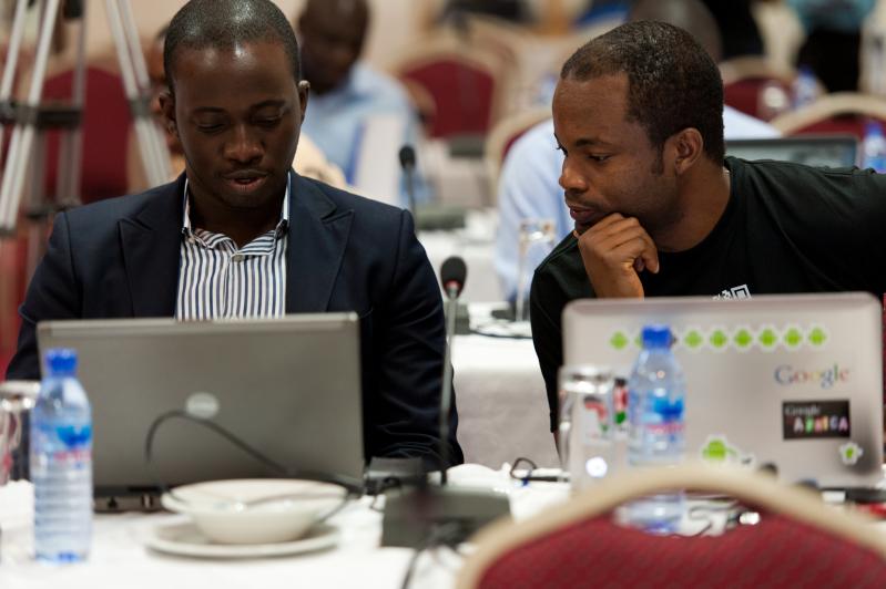 Ajao Adewale (left) and Oladimeji Fatunla ahead of the opening of the 2nd African Peering and Interconnection Forum (AfPIF) in Accra, Ghana.